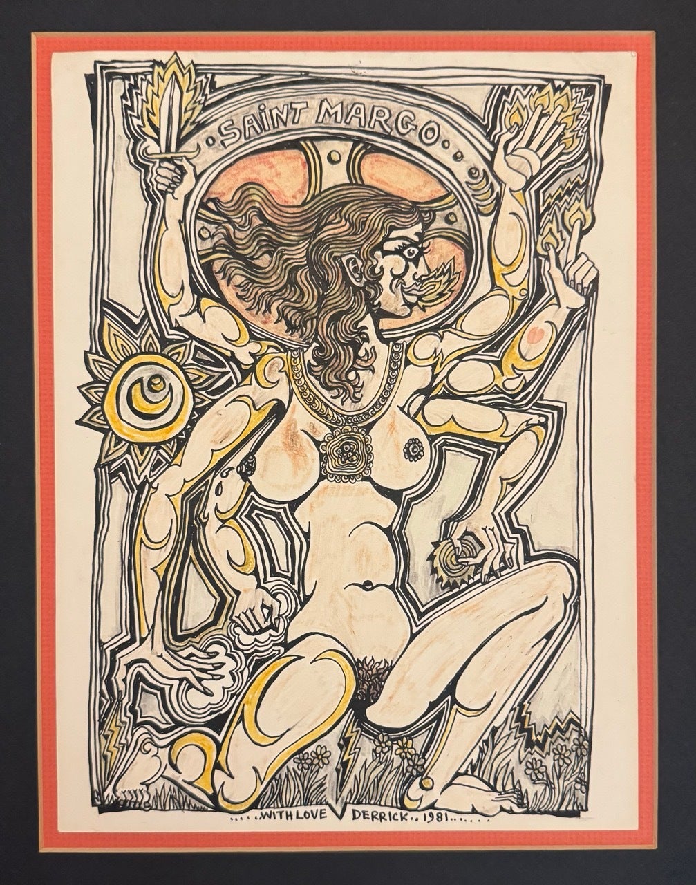 Item #10408 Saint Margo [Original Drawing of Margo St. James] [Women's Movement, Activism]. Margo St. James, Derrick Taylor, art.