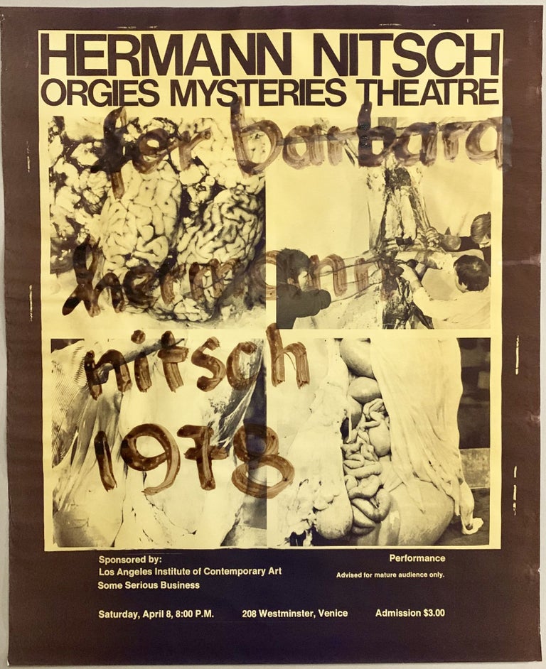 Item #8713 Orgies Mysteries Theatre Poster [Inscribed in Artist's Blood]. Hermann Nitsch